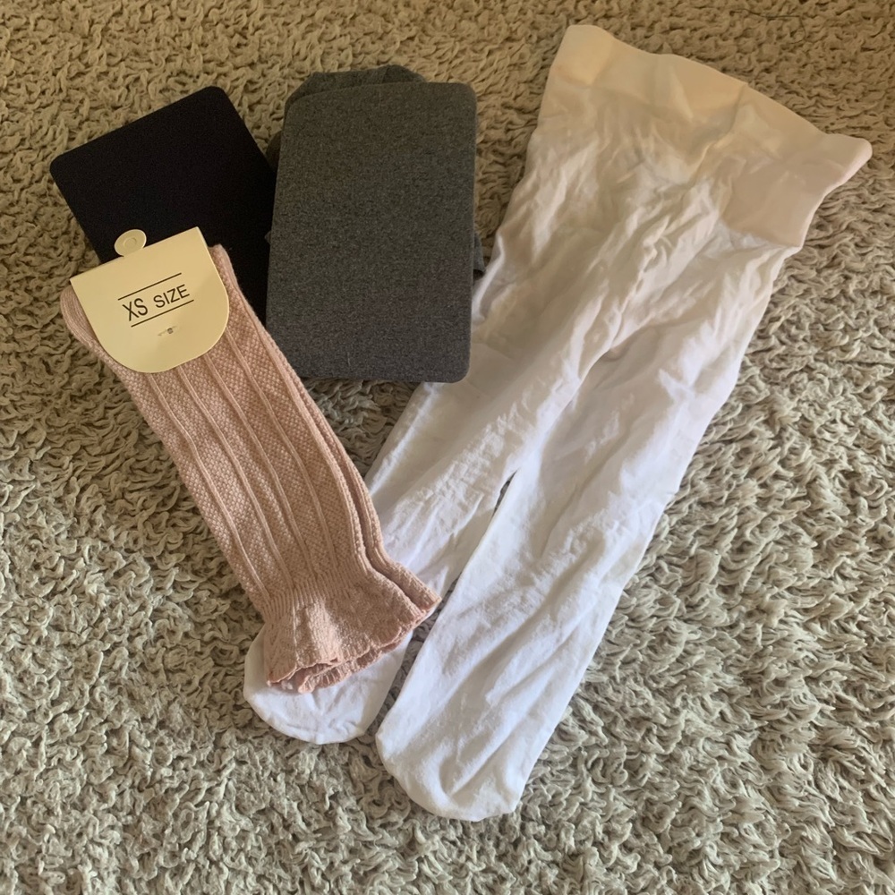 Stylish White, Grey And Navy Blue Tights With Pink Knee High Socks